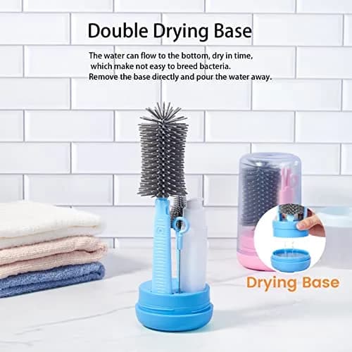 Augensterm Travel Bottle Cleaner Kit, Silicone Baby Bottle Brush Set with Extendable Handle, Drying Rack, Nipple & Straw Brushes, Soap Dispenser, Blue thumbnail 4
