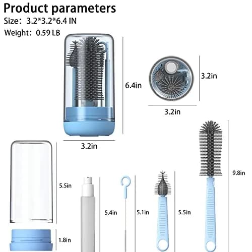 Augensterm Travel Bottle Cleaner Kit, Silicone Baby Bottle Brush Set with Extendable Handle, Drying Rack, Nipple & Straw Brushes, Soap Dispenser, Blue thumbnail 5