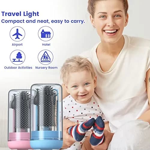 Augensterm Travel Bottle Cleaner Kit, Silicone Baby Bottle Brush Set with Extendable Handle, Drying Rack, Nipple & Straw Brushes, Soap Dispenser, Blue thumbnail 6