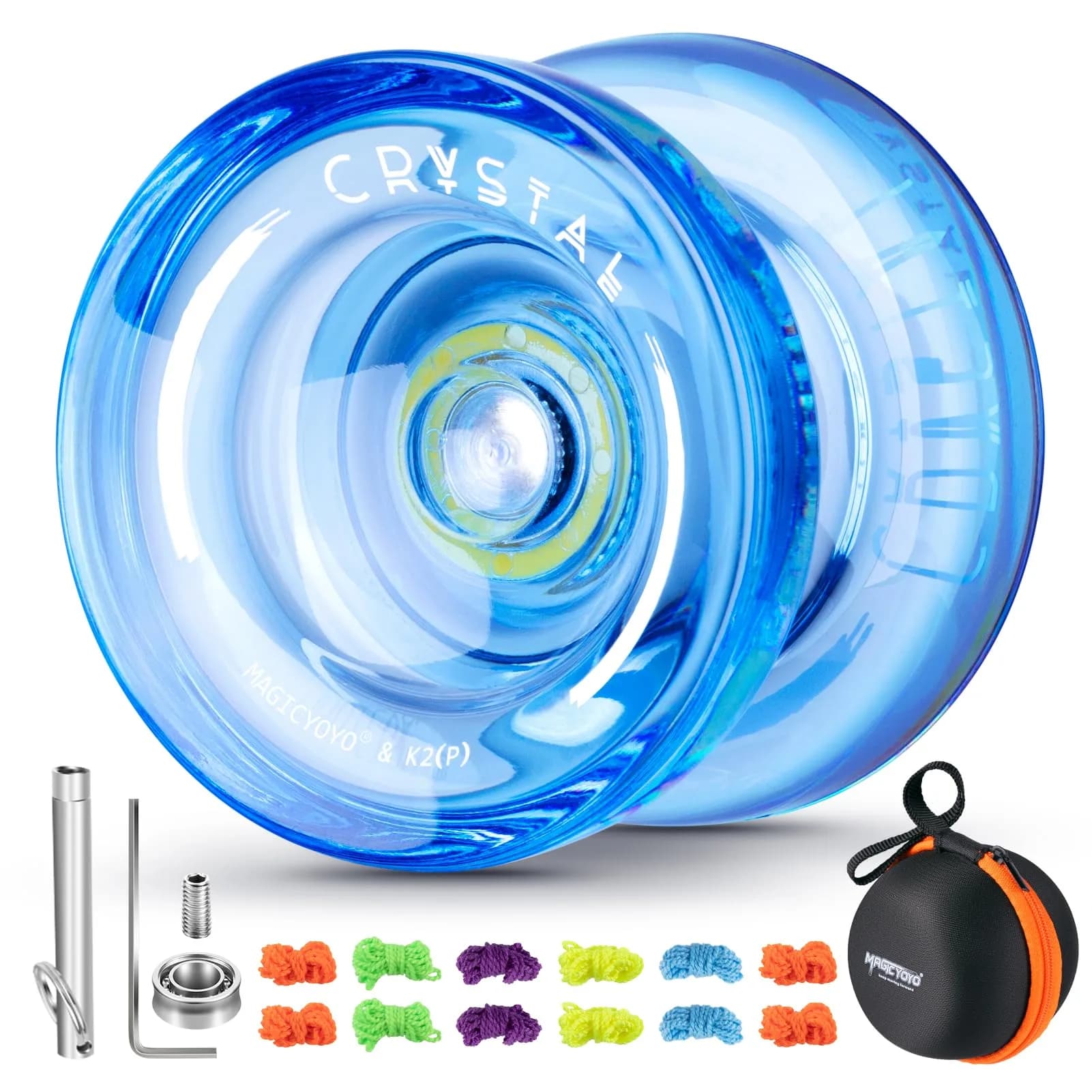 MAGICYOYO K2 Crystal Blue Responsive & Unresponsive Yoyo for Kids 8-12, 55.3mm Diameter | Dual Function Yoyo