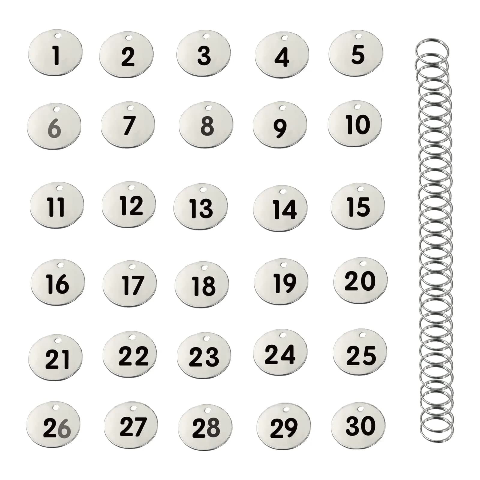 Wzttdm Stainless Steel Numbered Tags, Round Metal Key Tags with Rings (1-30) | Durable, Corrosion-Resistant ID Tags for Office & Home — Silver