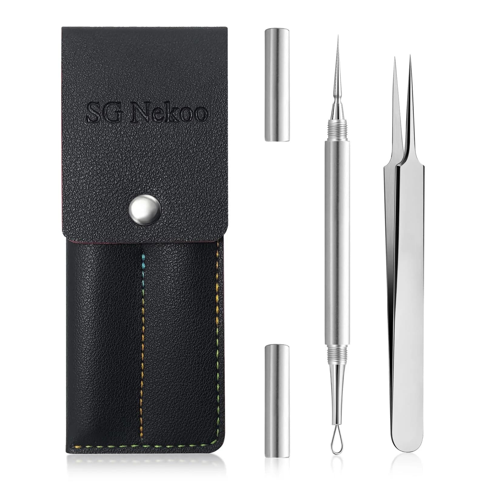 SG Nekoo Professional Milia Removal Tool Kit with Tweezers & Case | Stainless Silver