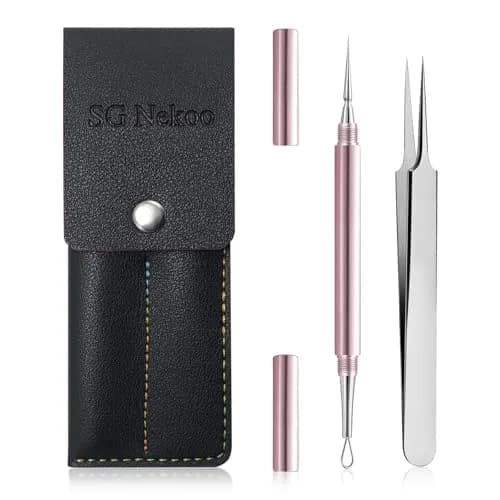 SG Nekoo Professional Milia & Whitehead Extractor Tool Kit with Tweezers | Stainless Pink (14cm Needle, 11.7cm Tweezers) thumbnail 1