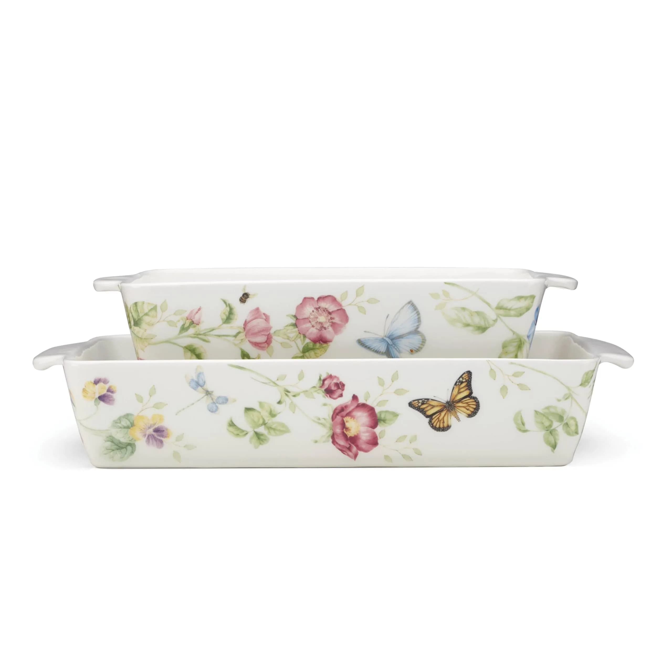 Lenox Butterfly Meadow Porcelain Pie Dish | Deep Blossom Design, 9.5" | Microwave & Dishwasher Safe — Multi