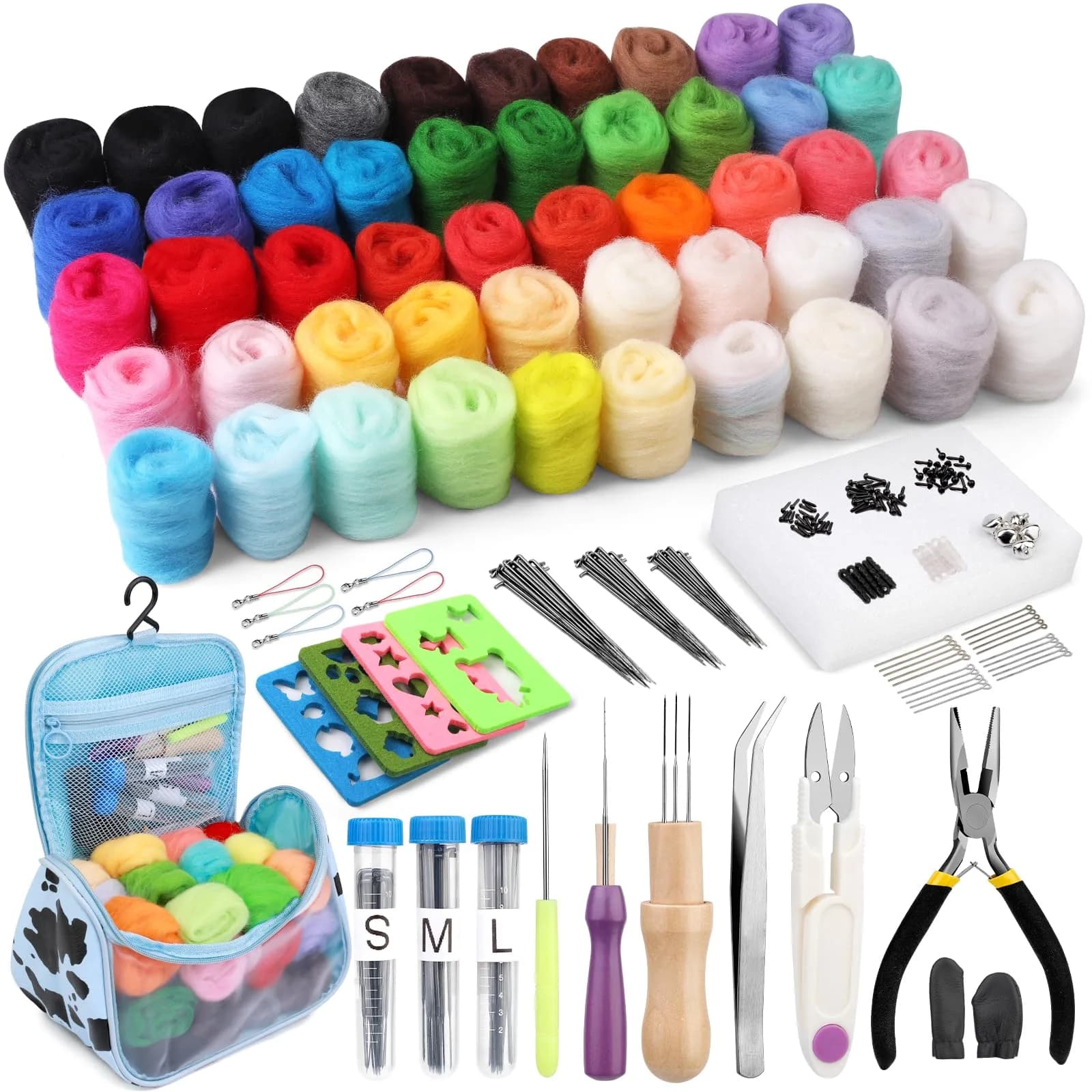 JUPEAN Needle Felting Kit for Beginners 50 Colors | Complete Wool Felting Set with Needles & Tools