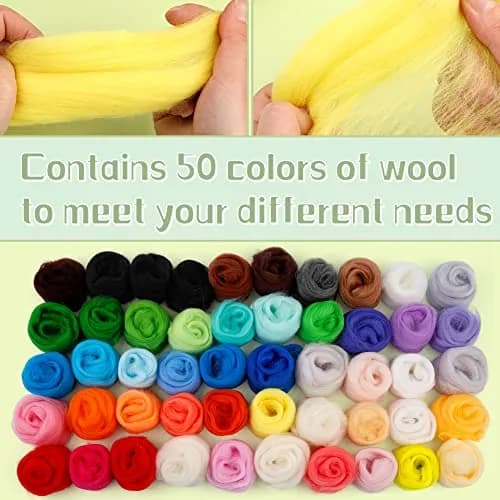 JUPEAN Needle Felting Kit for Beginners 50 Colors | Complete Wool Felting Set with Needles & Tools thumbnail 5