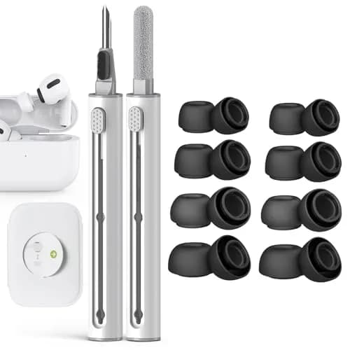 Pohgelan Replacement Ear Tips for AirPods Pro 2nd/1st Generation (XS/S/M/L, 8 Pairs Black) | Noise Reduction Holes & Dust Guard Screen thumbnail 1