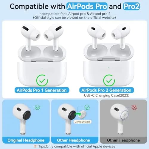 Pohgelan Replacement Ear Tips for AirPods Pro 2nd/1st Generation (XS/S/M/L, 8 Pairs Black) | Noise Reduction Holes & Dust Guard Screen thumbnail 2