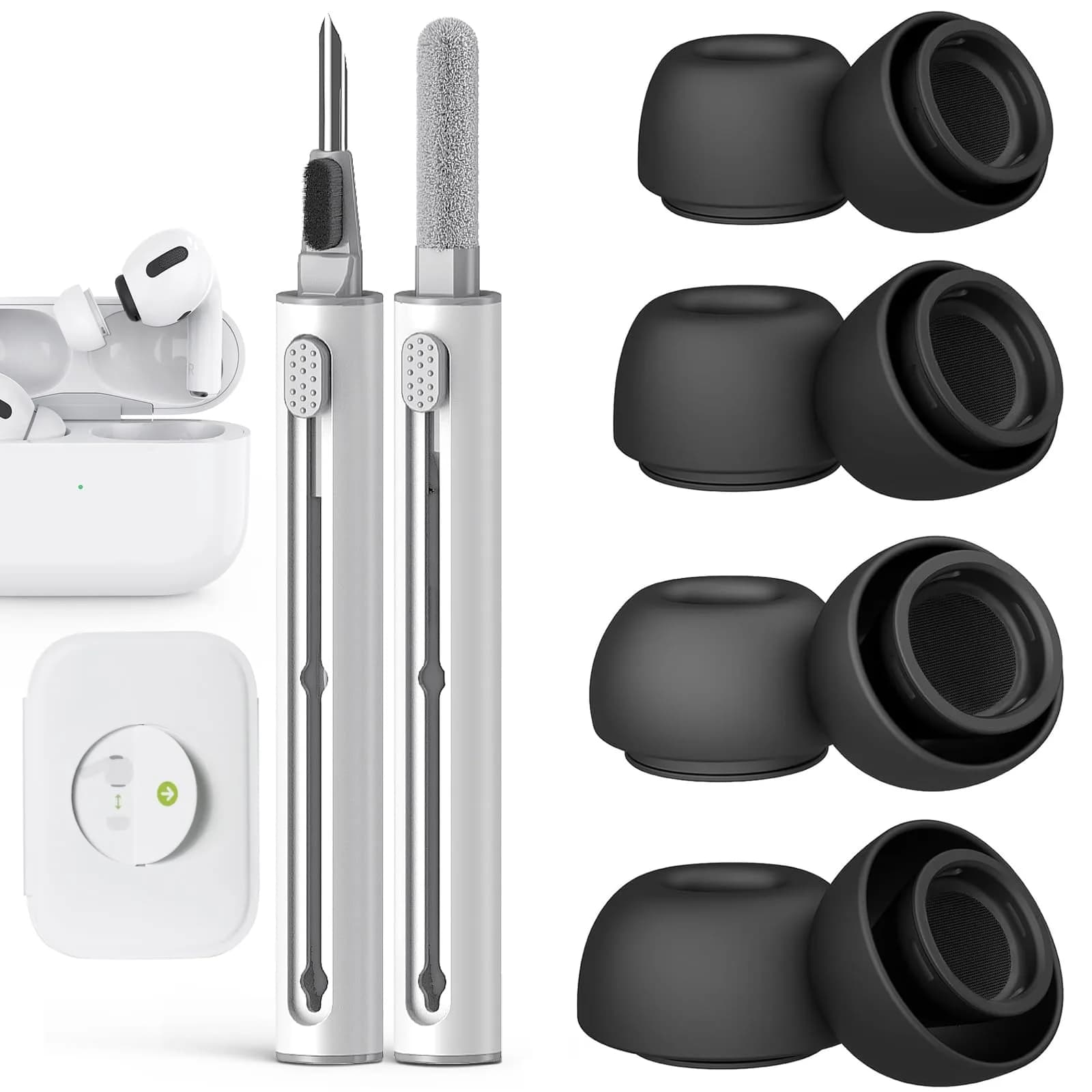 Pohgelan Black Replacement Ear Tips for AirPods Pro 2nd/1st Gen (XS/S/M/L) | Noise Reduction Holes & Dust Guard Screen - main product image