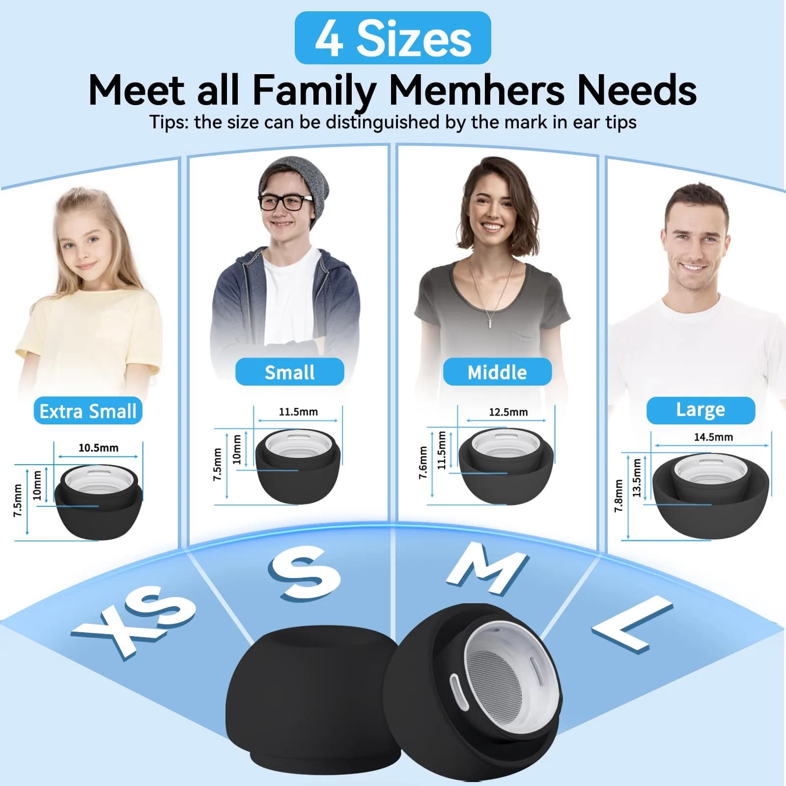 Pohgelan Black Replacement Ear Tips for AirPods Pro 2nd/1st Gen (XS/S/M/L) | Noise Reduction Holes & Dust Guard Screen - view 2