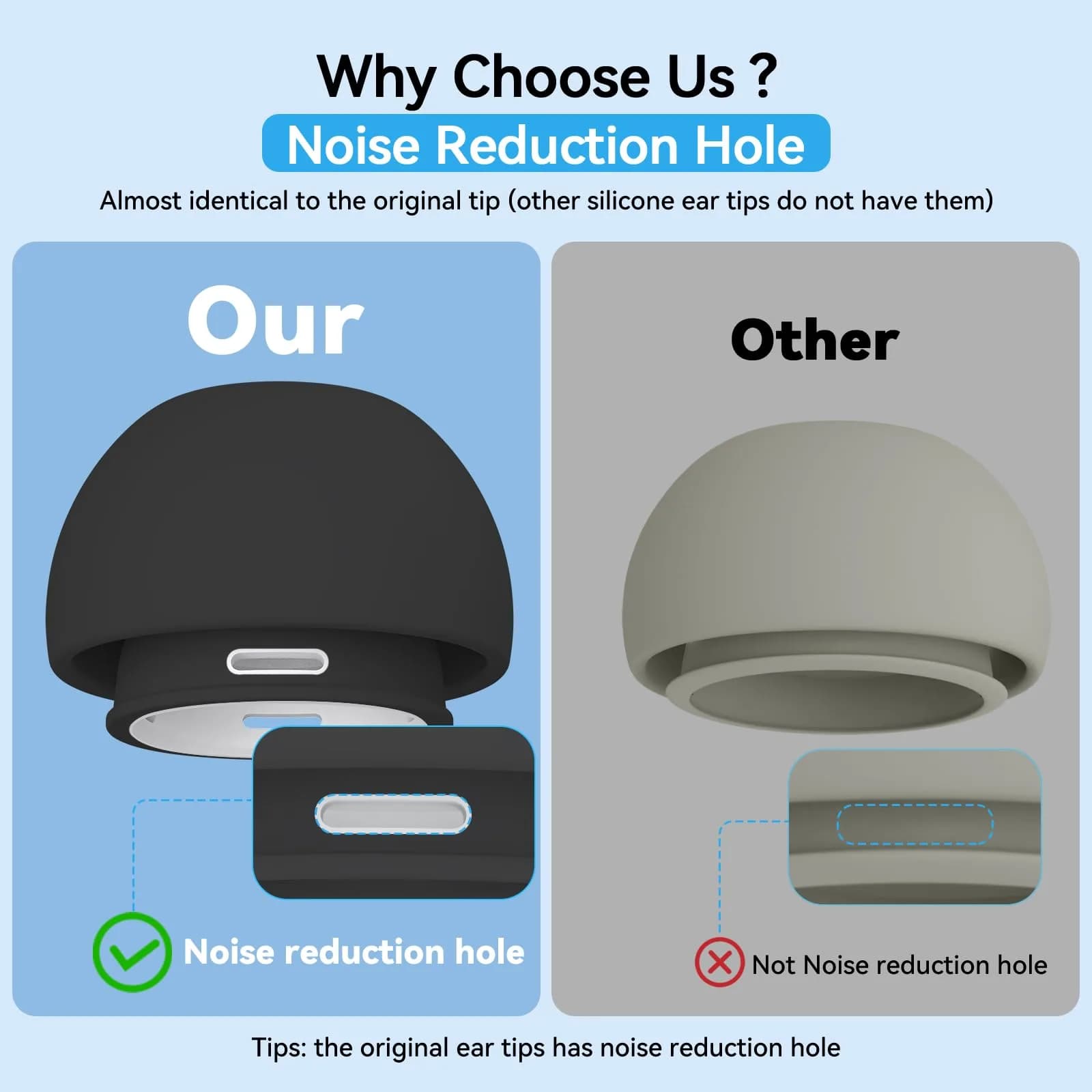 Pohgelan Black Replacement Ear Tips for AirPods Pro 2nd/1st Gen (XS/S/M/L) | Noise Reduction Holes & Dust Guard Screen - view 4