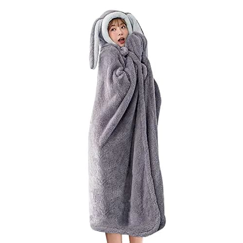 Holiberty Hooded Blanket Poncho 59x43 inch | Cozy Bunny Ears Winter Wear for Adults & Kids thumbnail 1