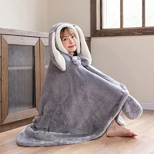Holiberty Hooded Blanket Poncho 59x43 inch | Cozy Bunny Ears Winter Wear for Adults & Kids thumbnail 4