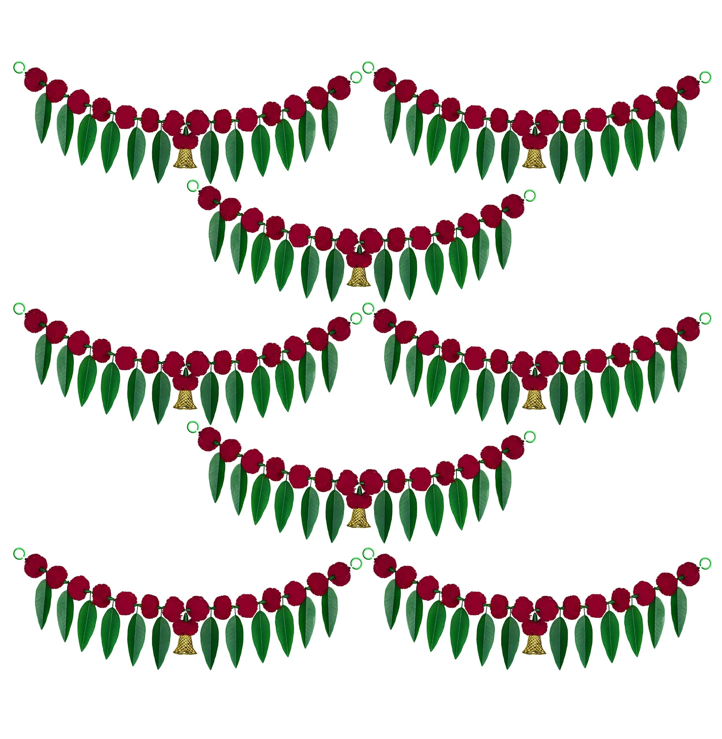 iHandikart Artificial Marigold Flowers with Mango Leaf Door Hanging Bandanwar 91cm (38x8 Inch) Pack of 8 | Traditional Indian Festival Decor - main product image
