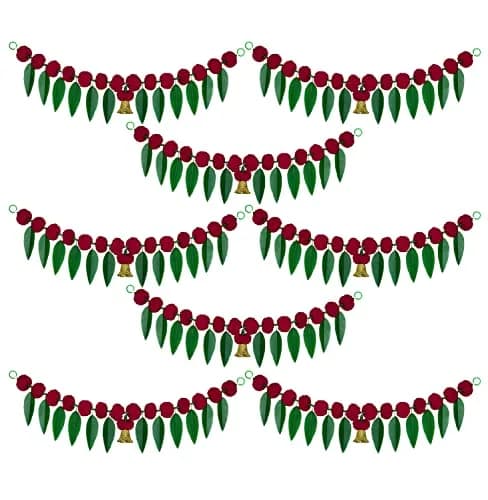 iHandikart Artificial Marigold Flowers with Mango Leaf Door Hanging Bandanwar 91cm (38x8 Inch) Pack of 8 | Traditional Indian Festival Decor thumbnail 1