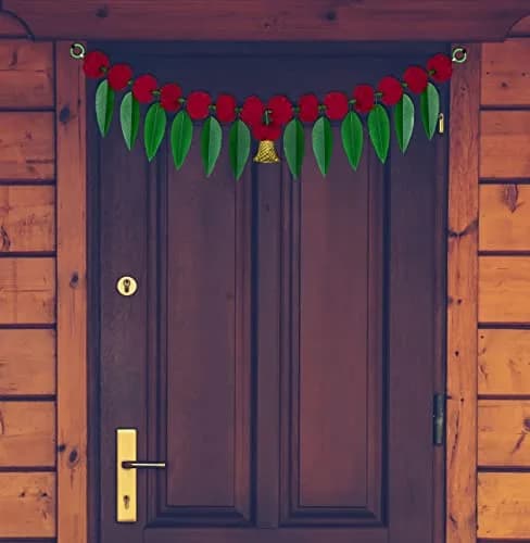 iHandikart Artificial Marigold Flowers with Mango Leaf Door Hanging Bandanwar 91cm (38x8 Inch) Pack of 8 | Traditional Indian Festival Decor thumbnail 2