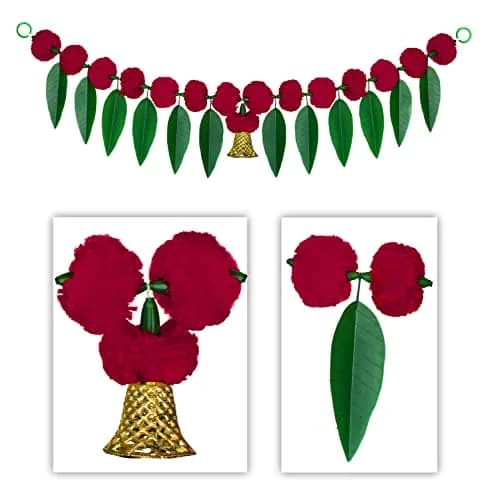 iHandikart Artificial Marigold Flowers with Mango Leaf Door Hanging Bandanwar 91cm (38x8 Inch) Pack of 8 | Traditional Indian Festival Decor thumbnail 3