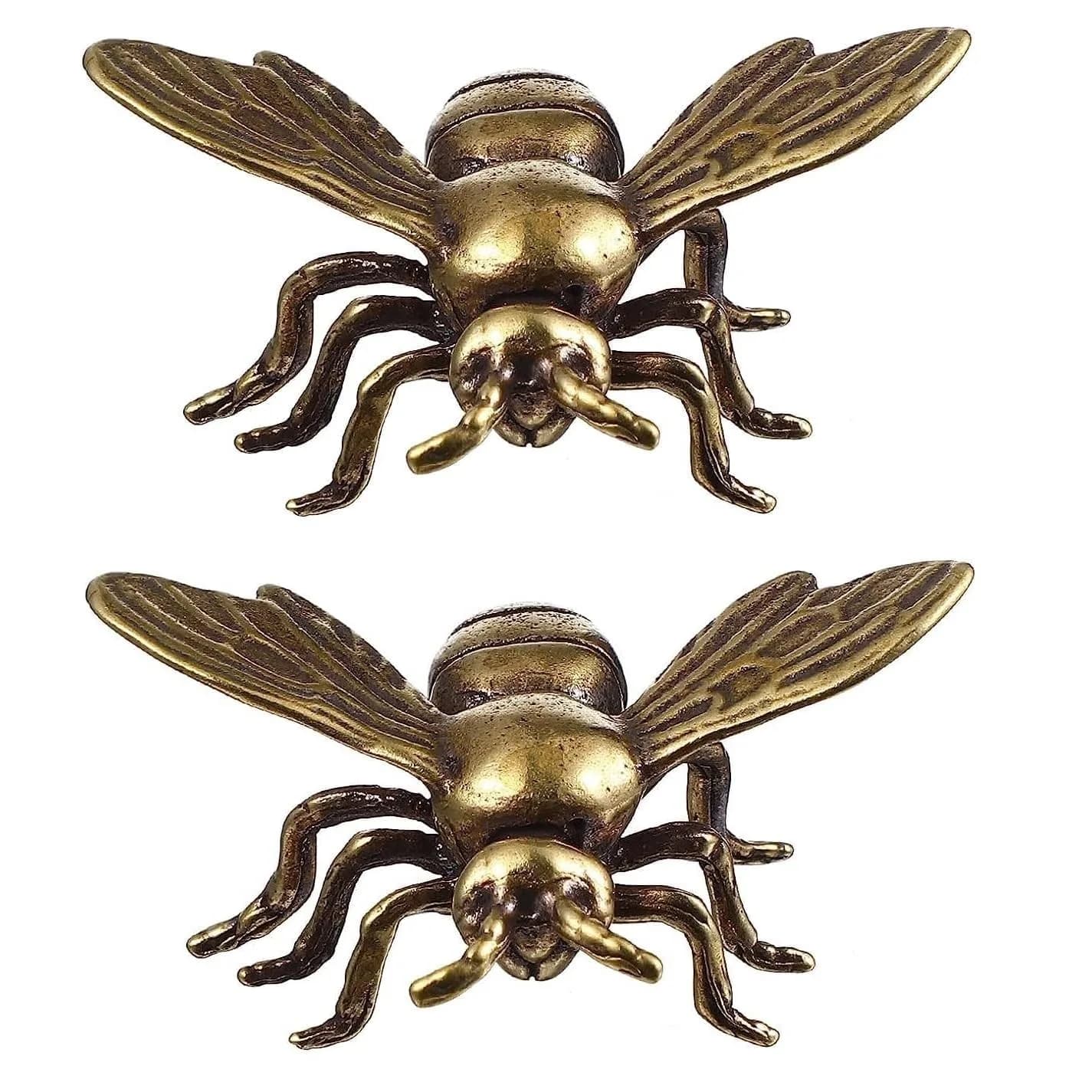 SENTOP Brass Bee Miniature Figurine 2PCS | Retro Animal Insect Home Decor Accent — Gold