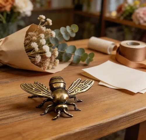 SENTOP Brass Bee Miniature Figurine 2PCS | Retro Animal Insect Home Decor Accent thumbnail 2