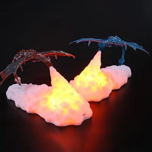 HGomx Fire Dragon Lamp Light 3D Night Light USB Rechargeable | Realistic Dragon Design, Multicolor, 2pcs thumbnail 1