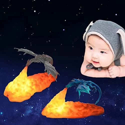 HGomx Fire Dragon Lamp Light 3D Night Light USB Rechargeable | Realistic Dragon Design, Multicolor, 2pcs thumbnail 5