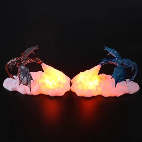 HGomx Fire Dragon Lamp Light 3D Night Light USB Rechargeable | Realistic Dragon Design, Multicolor, 2pcs thumbnail 6