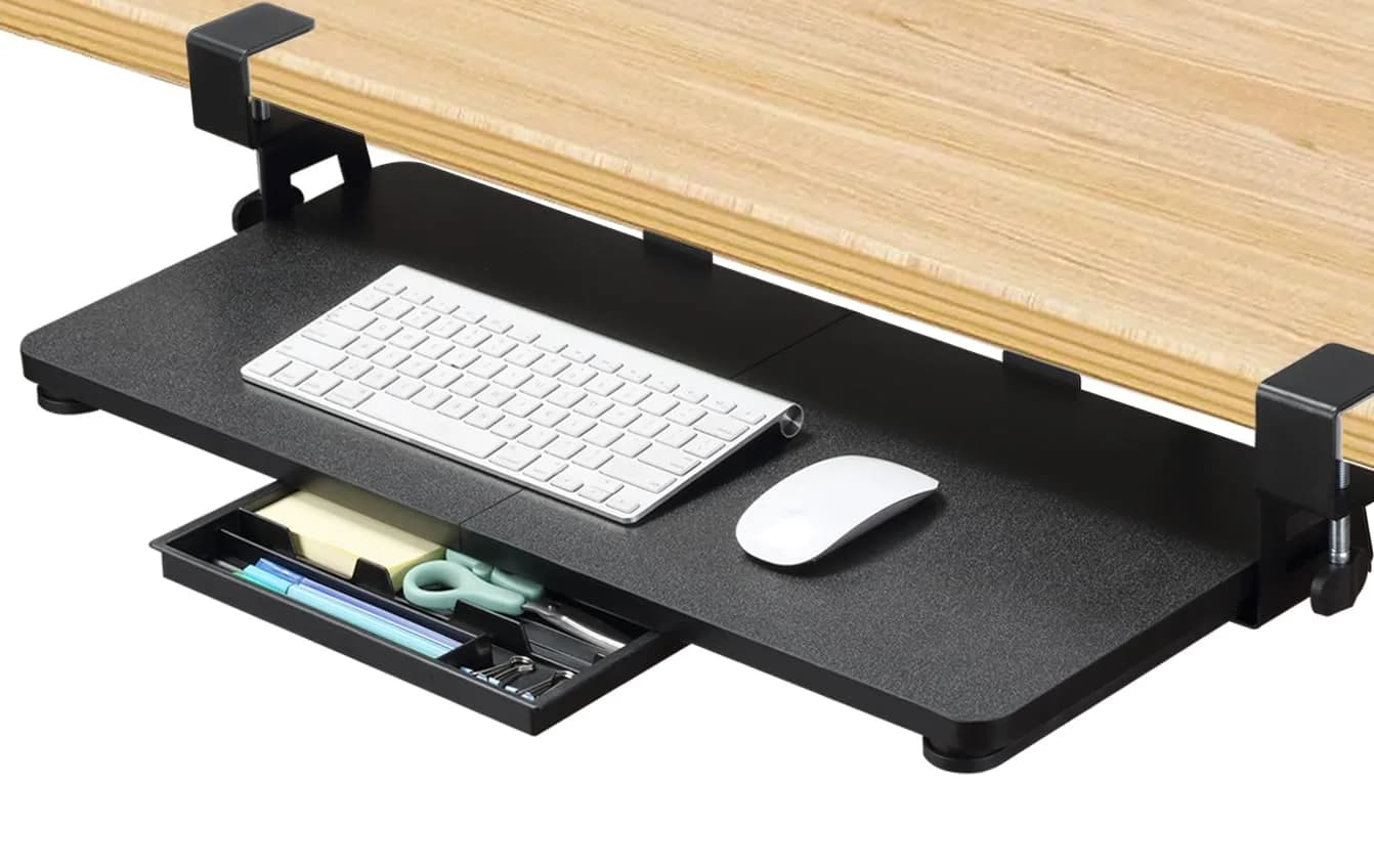 ETHU Under Desk Keyboard Tray with C-Clamp, 26.77x11.81" (68cm x 30cm) Black | Ergonomic Sliding Computer Keyboard Stand for Home and Office