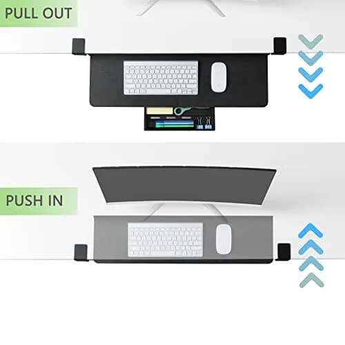ETHU Under Desk Keyboard Tray with C-Clamp, 26.77x11.81" (68cm x 30cm) Black | Ergonomic Sliding Computer Keyboard Stand for Home and Office thumbnail 4
