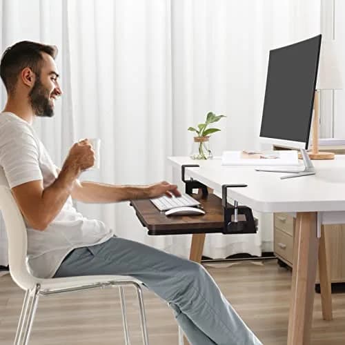 ETHU Under Desk Keyboard Tray with C-Clamp, 26.77x11.81" (68cm x 30cm) Black | Ergonomic Sliding Computer Keyboard Stand for Home and Office thumbnail 7