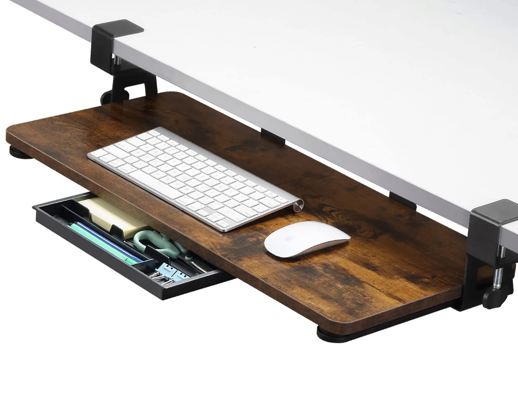 ETHU Under Desk Keyboard Tray with C-Clamp, 81.3cm x 30.5cm (26.77" x 11.81") | Ergonomic Sliding Computer Keyboard Drawer for Home & Office