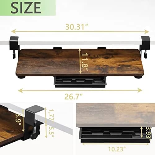 ETHU Under Desk Keyboard Tray with C-Clamp, 81.3cm x 30.5cm (26.77" x 11.81") | Ergonomic Sliding Computer Keyboard Drawer for Home & Office thumbnail 4