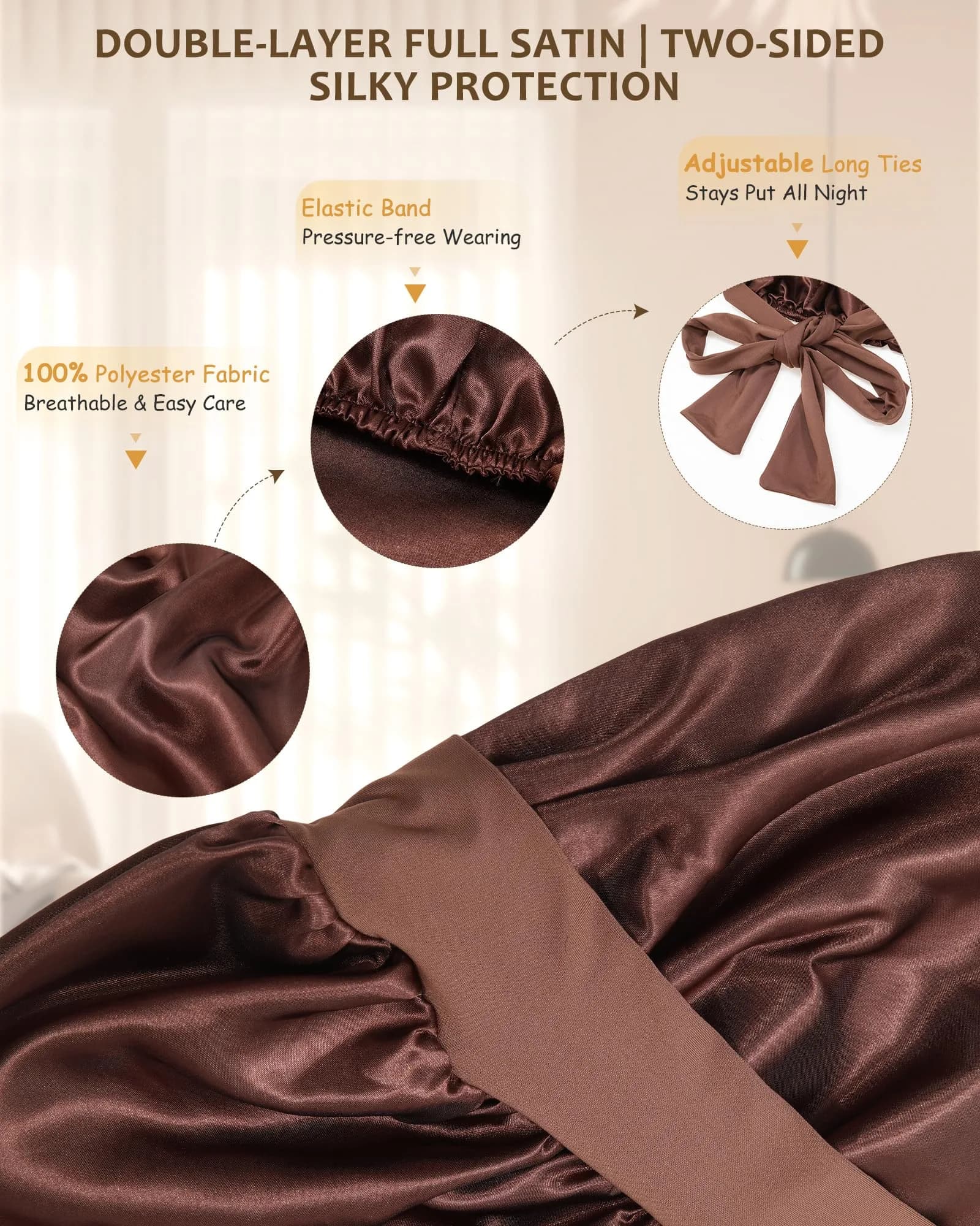 AWAYTR Long Satin Bonnet for Braids - Double Layer Hair Bonnet with Straps, 27in (68cm) | Stays On All Night - view 3