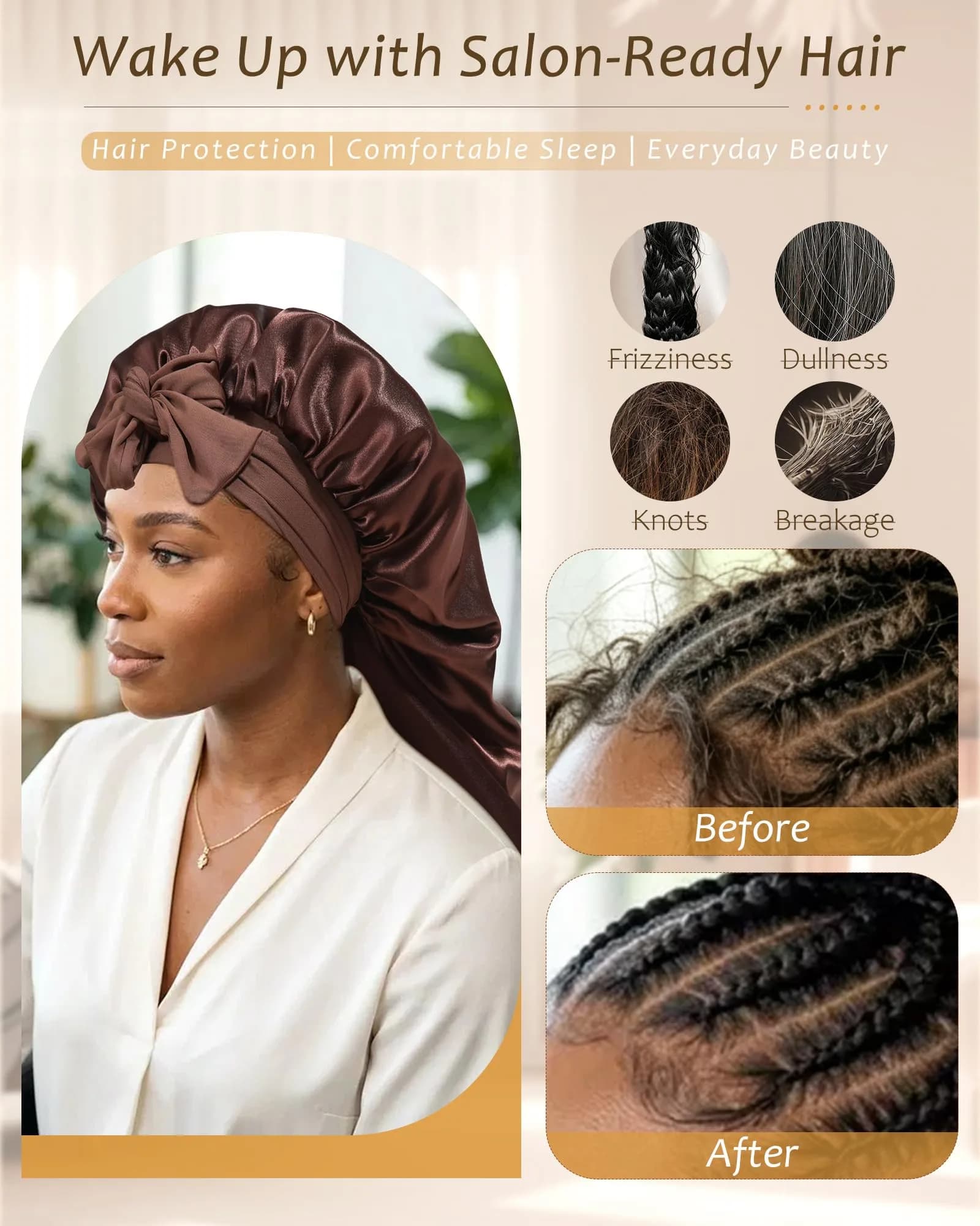 AWAYTR Long Satin Bonnet for Braids - Double Layer Hair Bonnet with Straps, 27in (68cm) | Stays On All Night - view 4