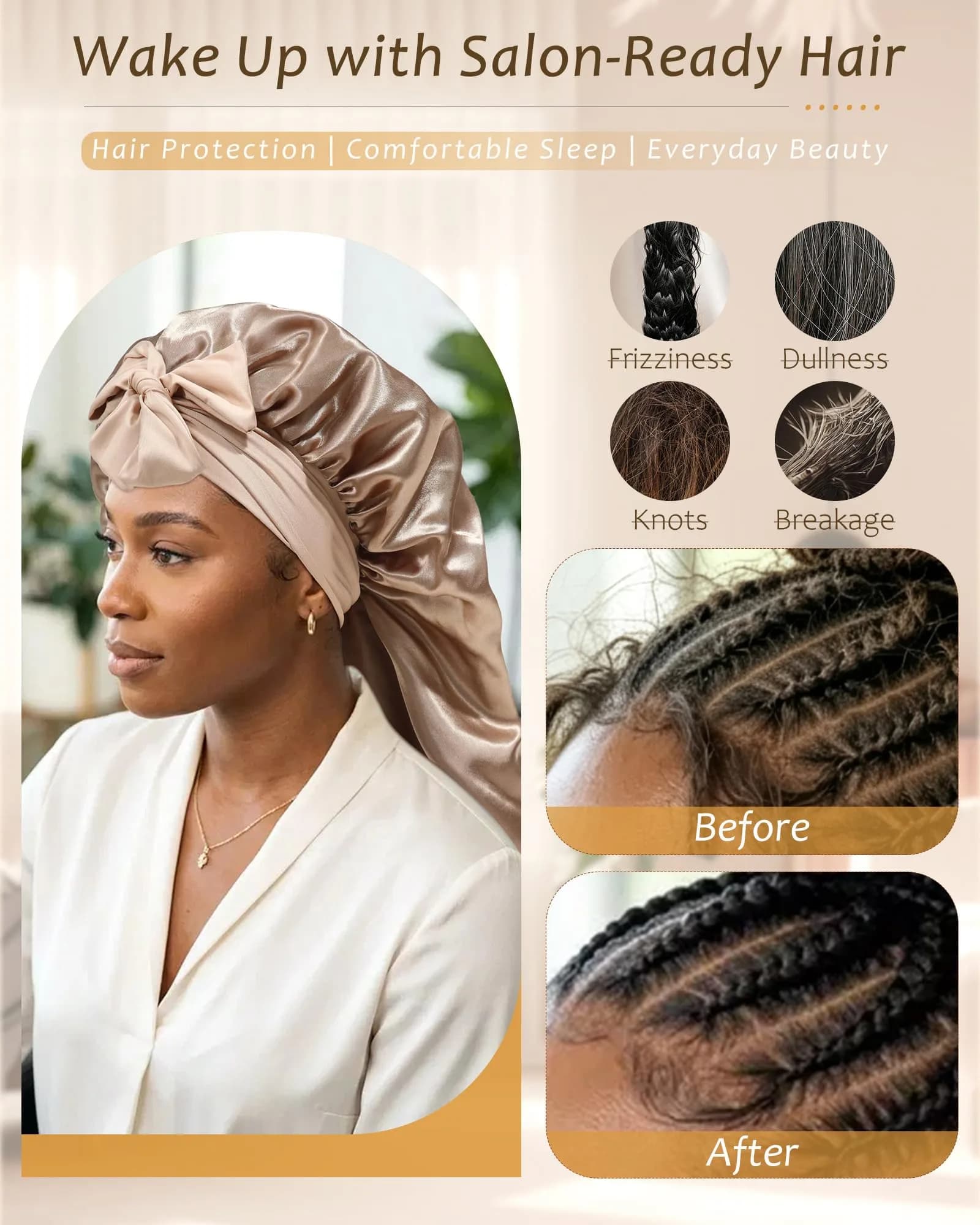 AWAYTR Long Satin Bonnet for Braids - Double Layer Hair Bonnet with Straps, 27in (68cm) | Stays On All Night - view 4