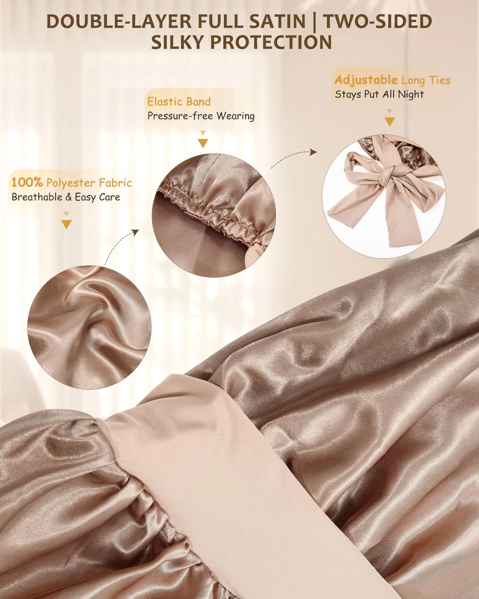 AWAYTR Long Satin Bonnet for Braids - Double Layer Hair Bonnet with Straps, 27in (68cm) | Stays On All Night - view 3