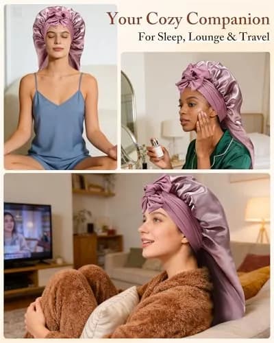 AWAYTR Long Satin Bonnet for Braids - Double Layer Hair Bonnet for Sleeping, 68cm (27in) thumbnail 4