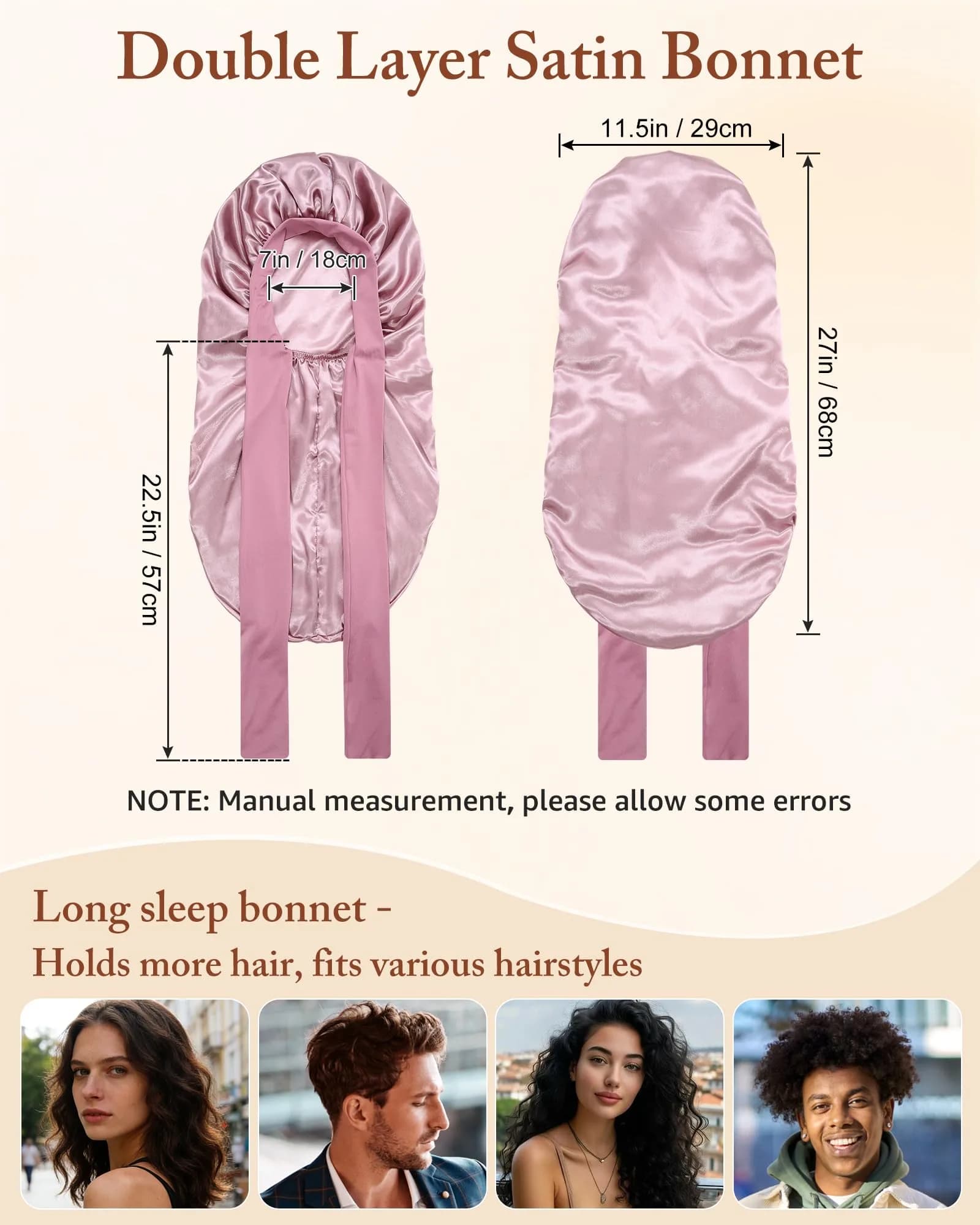 AWAYTR Long Satin Bonnet for Braids - Double Layer Hair Bonnet for Sleeping, 68cm (27in) - view 5