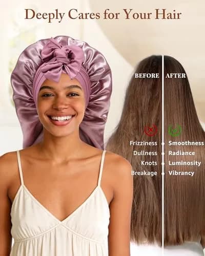 AWAYTR Long Satin Bonnet for Braids - Double Layer Hair Bonnet for Sleeping, 68cm (27in) thumbnail 7