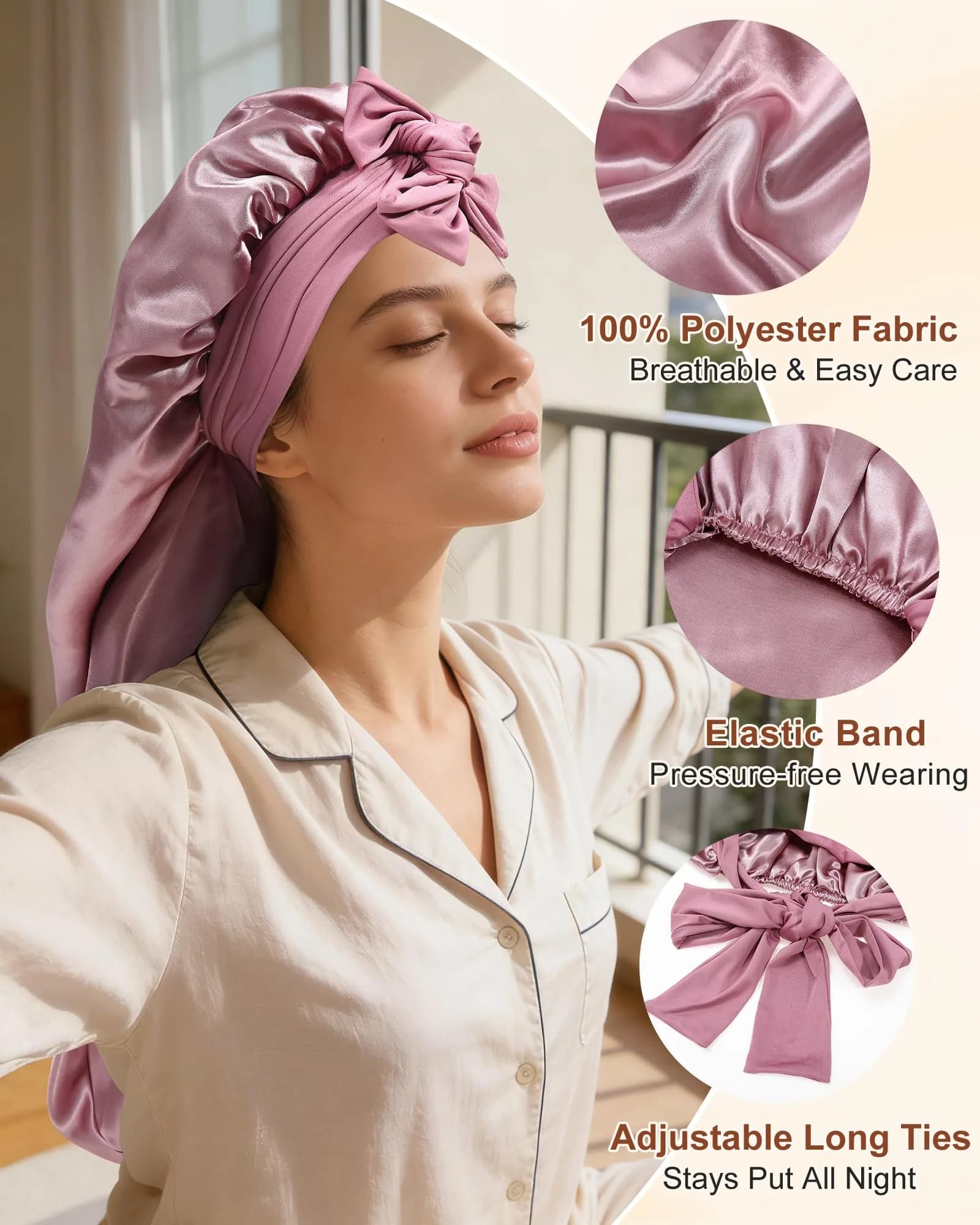 AWAYTR Long Satin Bonnet for Braids - Double Layer Hair Bonnet for Sleeping, 68cm (27in) - view 2