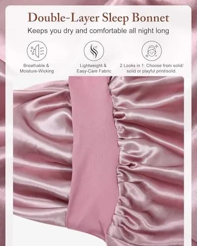 AWAYTR Long Satin Bonnet for Braids - Double Layer Hair Bonnet for Sleeping, 68cm (27in) thumbnail 3