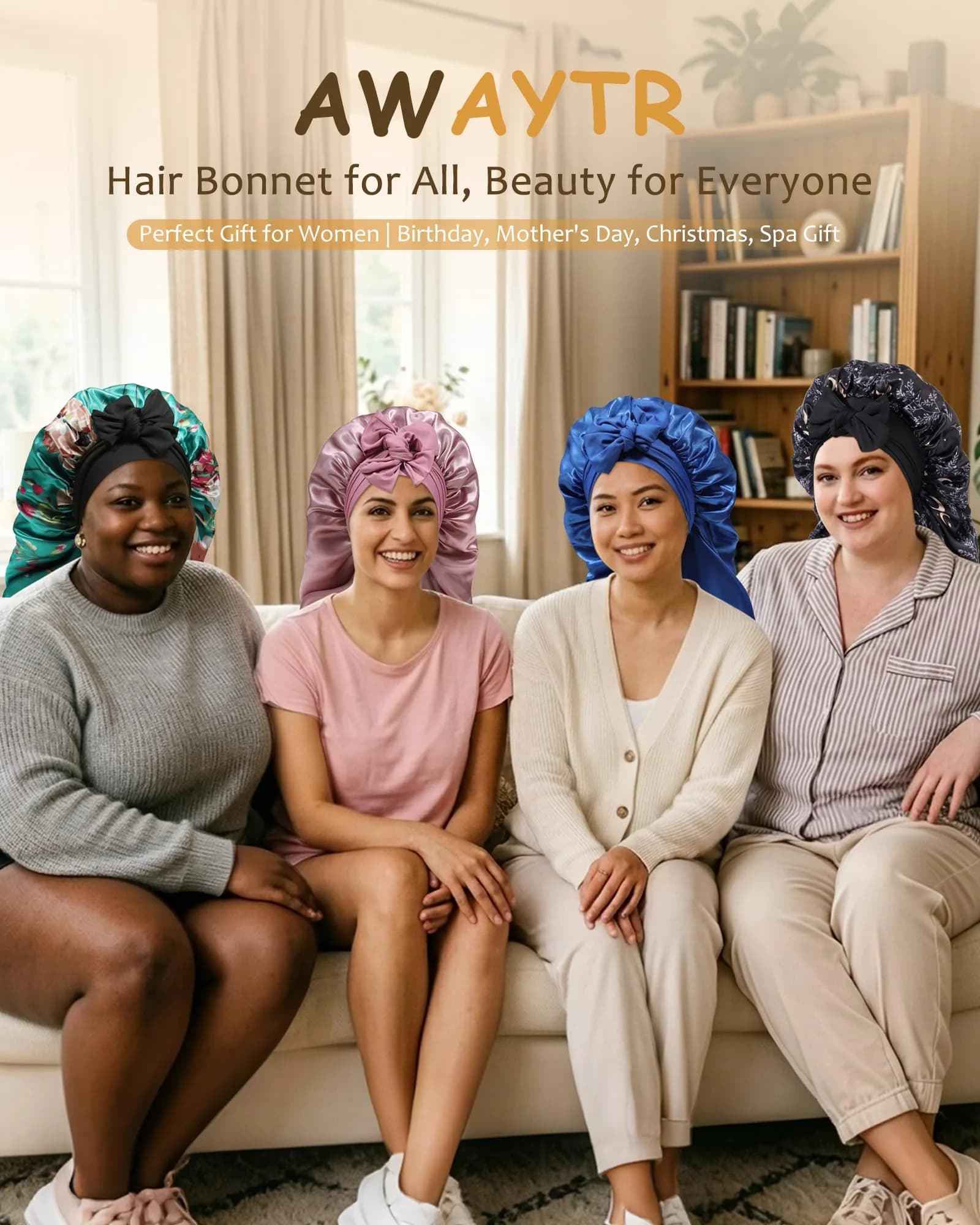 AWAYTR Long Satin Bonnet for Braids - Double Layer Hair Bonnet for Sleeping, 68cm (27in) Wine Red - view 7