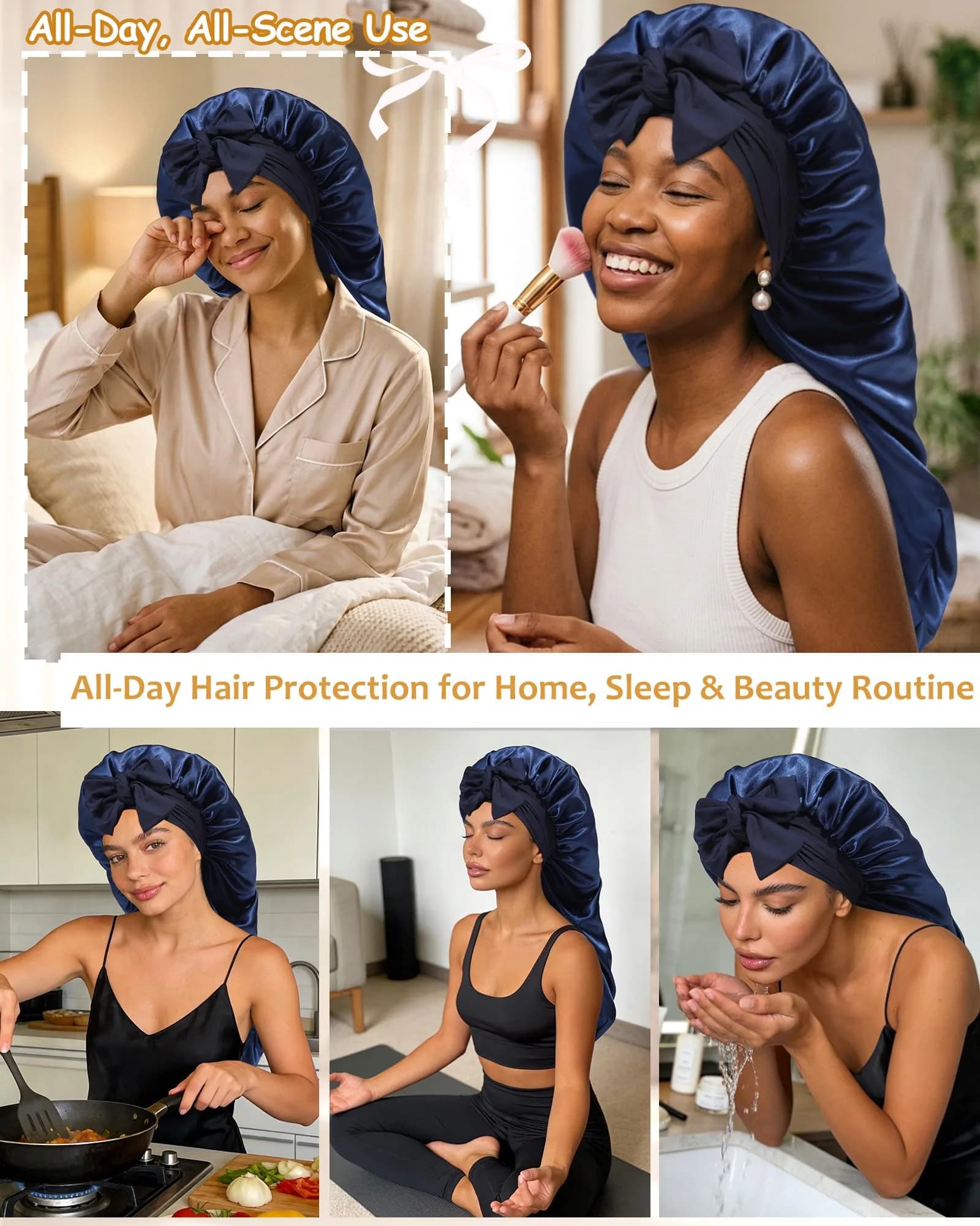 AWAYTR Long Satin Bonnet for Braids - Double Layer Hair Bonnet for Sleeping | Adjustable Elastic Tie, Moisture Lock, Suitable for Long & Thick Hair thumbnail 5