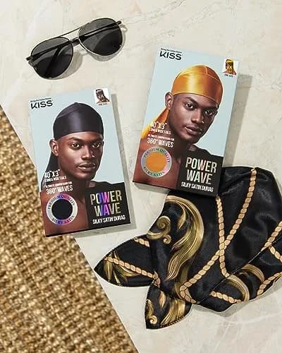 KISS COLORS & CARE Power Wave Silky Satin Durag Gold 1 pc | Maximum Wave Formation & Ultra-Compression thumbnail 5