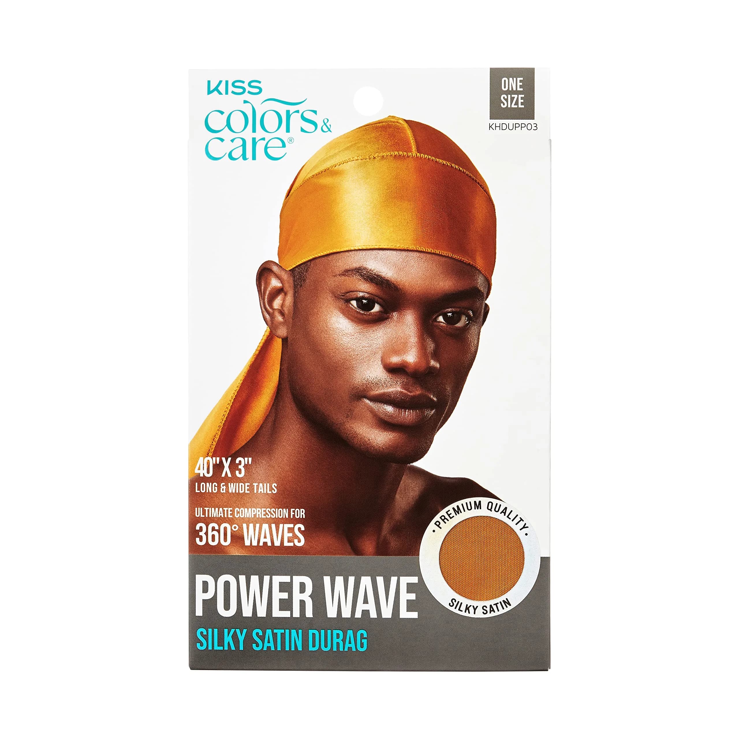 KISS COLORS & CARE Power Wave Silky Satin Durag Gold 1 pc | Maximum Wave Formation & Ultra-Compression - main product image