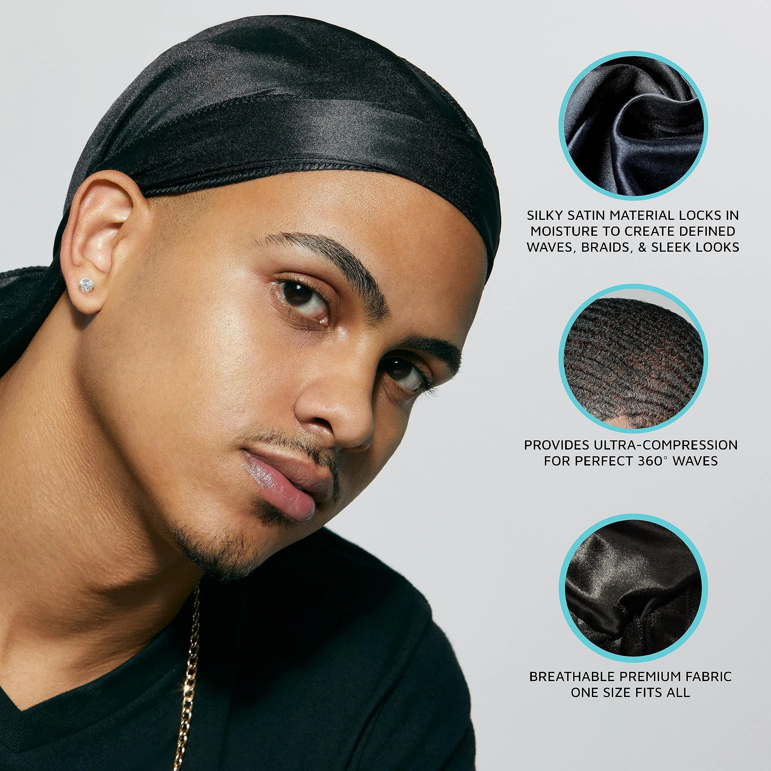 KISS COLORS & CARE Power Wave Silky Satin Durag Gold 1 pc | Maximum Wave Formation & Ultra-Compression - view 3