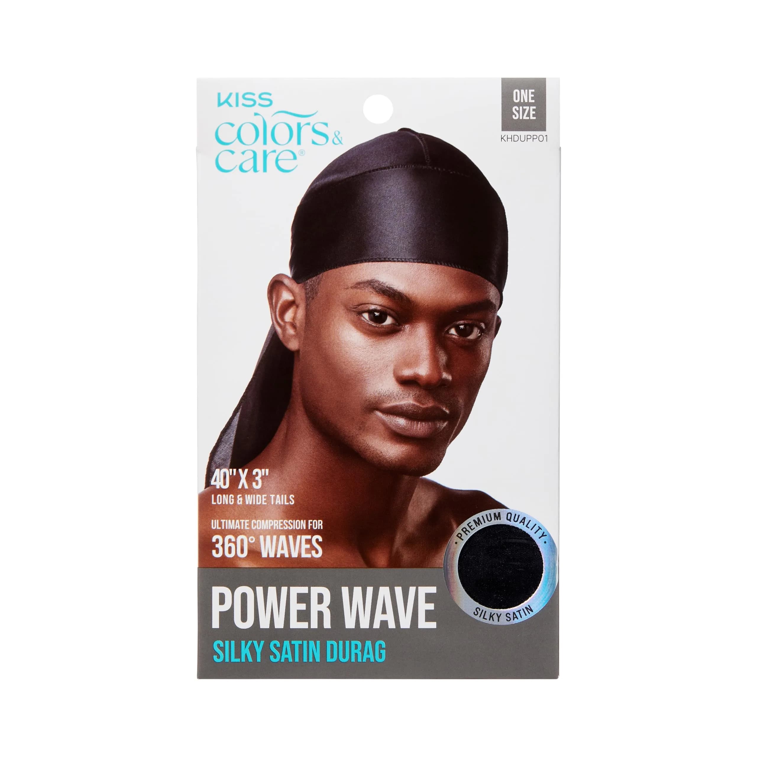 KISS COLORS & CARE Power Wave Silky Satin Durag Black | Breathable Premium Fabric — Black