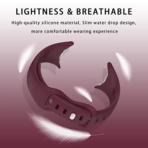 Eiavike Slim Silicone Watch Band for Google Pixel Watch 4/3/2/1 (41mm) - Burgundy, 22mm | Breathable & Adjustable Sport Strap thumbnail 4