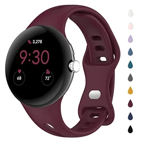 Eiavike Slim Silicone Watch Band for Google Pixel Watch 4/3/2/1 (41mm) - Burgundy, 22mm | Breathable & Adjustable Sport Strap thumbnail 1