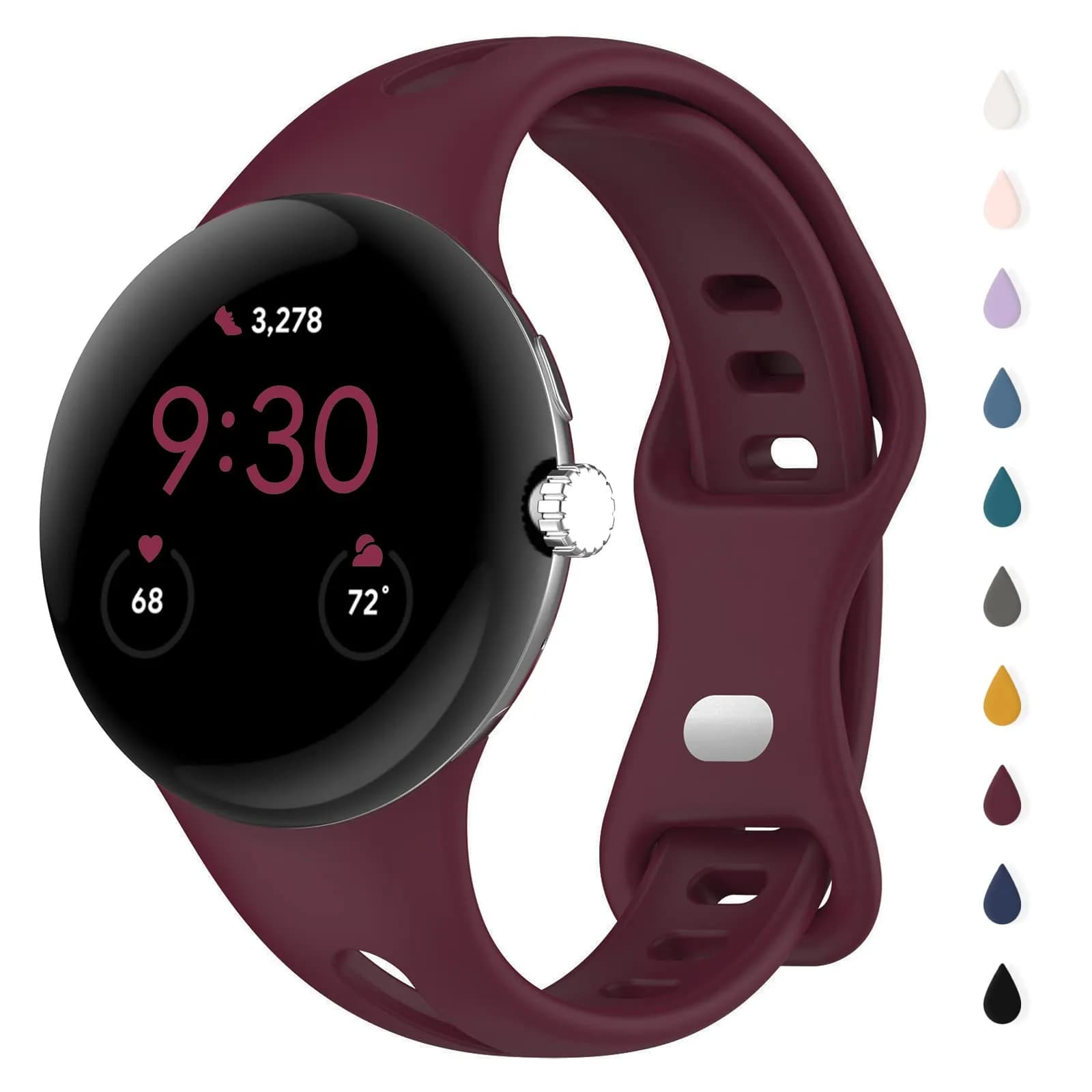 Eiavike Slim Silicone Watch Band for Google Pixel Watch 4/3/2/1 (41mm) - Lavender, 22mm | Breathable & Adjustable Sport Strap — Burgundy