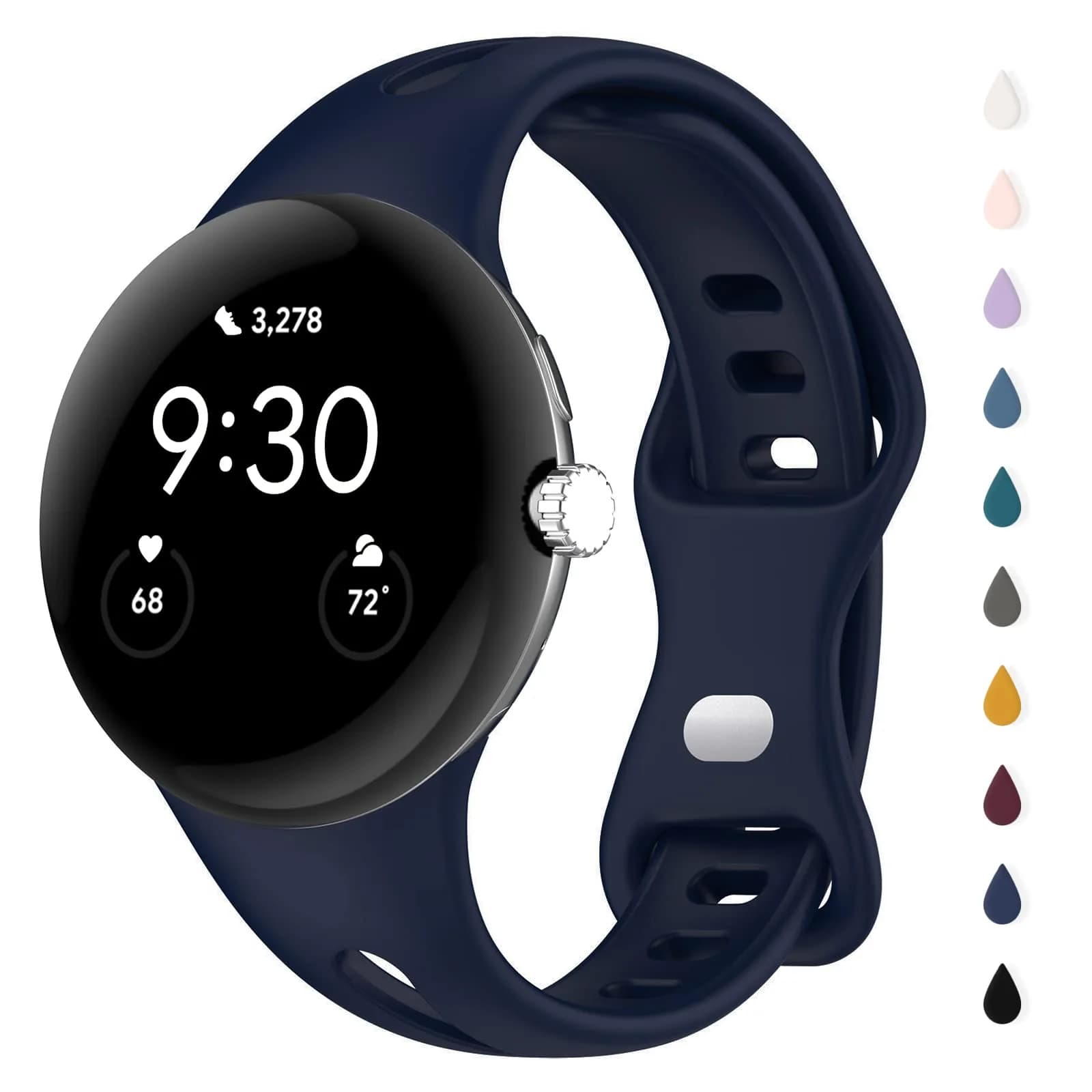Eiavike Slim Silicone Sport Band for Google Pixel Watch 4/3/2/1 (41mm) Midnight Blue | Adjustable & Breathable Wristband - main product image